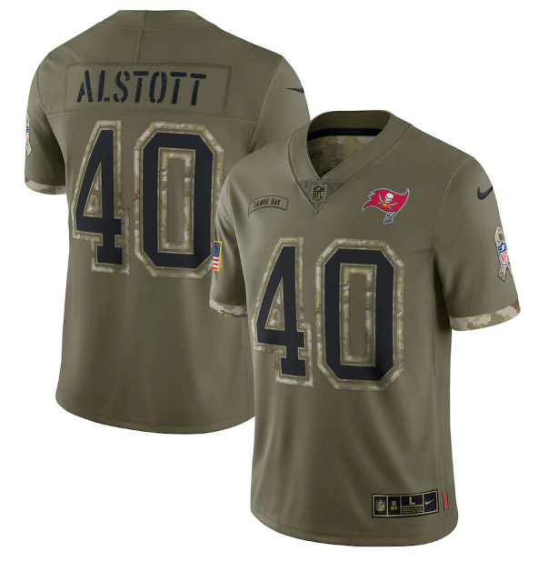 Men's Tampa Bay Buccaneers #40 Mike Alstott Olive 2022 Salute To Service Limited Stitched Jersey